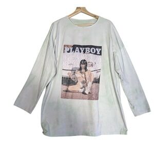 Womens Playboy Shirt Sz 20 White Long Sleeve Crew Neck Oversized Casual Pullover